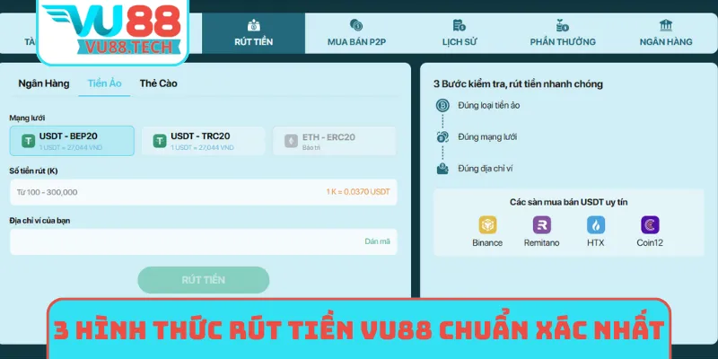 3 hình thức rút tiền VU88 chuẩn xác nhất