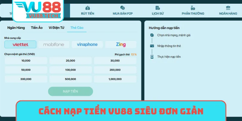 Cách nạp tiền VU88 siêu đơn giản